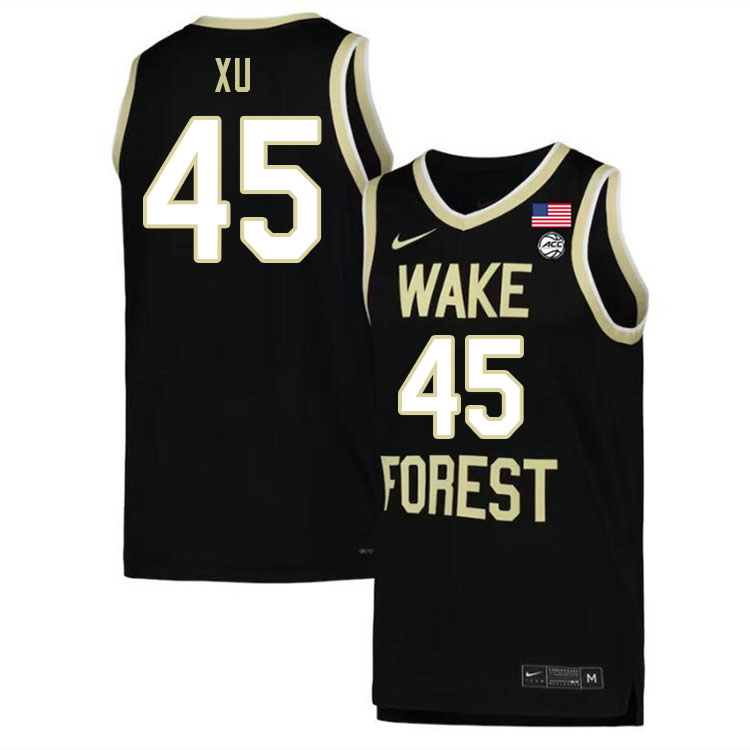 Men #45 Xiaolong Xu Wake Forest Demon Deacons 2022-23 College Stitchec Basketball Jerseys Sale-Black